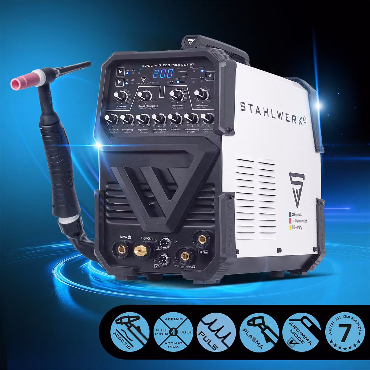 STAHLWERK Saldatrice 3 in 1 Combi AC/DC TIG 200 Pulse CUT ST - 200 A, adatta per MMA, alluminio e lamiere sottili, con funzione CUT 45 A