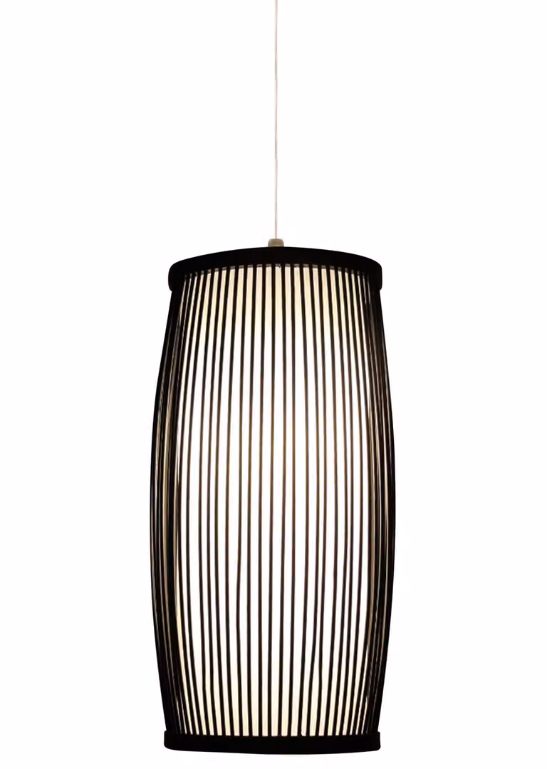 Fine Asianliving Bamboo Hanging Lamp Lampada a sospensione Nero fatto a mano - Elliot D18xH33cm Lampada a sospensione Illuminazione Paralume di bambù Tessuto Lampada Illuminazione Rotan