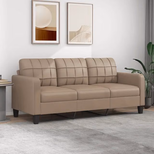 Divano a 3 Posti-Sofa 3 Posti Cappuccino 180 cm in Similpelle 703634