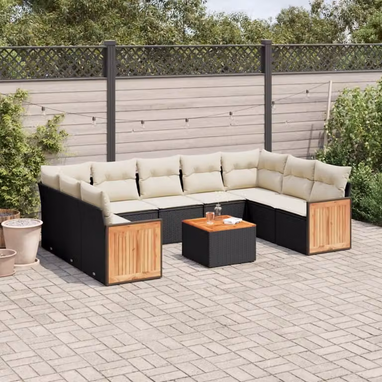 Maison Exclusive - Set da giardino 10 pezzi con cuscini in polyrattan nero