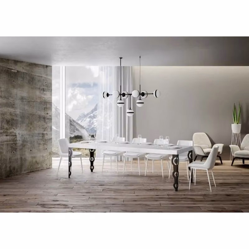 Tavolo allungabile moderno ITAMOBY in MDF laminato Bianco Frassino con telaio in metallo Antracite L/P: 200/304 x 90 cm – 2