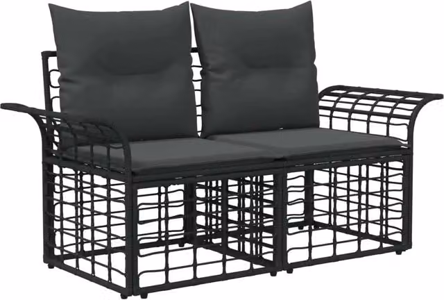 Set di divani da esterno 6 pz | Set Salotto da Giardino Nero e Grigio scuro Poliestere