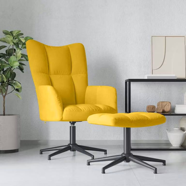 vidaXL Poltrona Relax con Poggiapiedi Gialla in Velluto con Struttura in Metallo e Sedia Girevole a 360 Gradi
