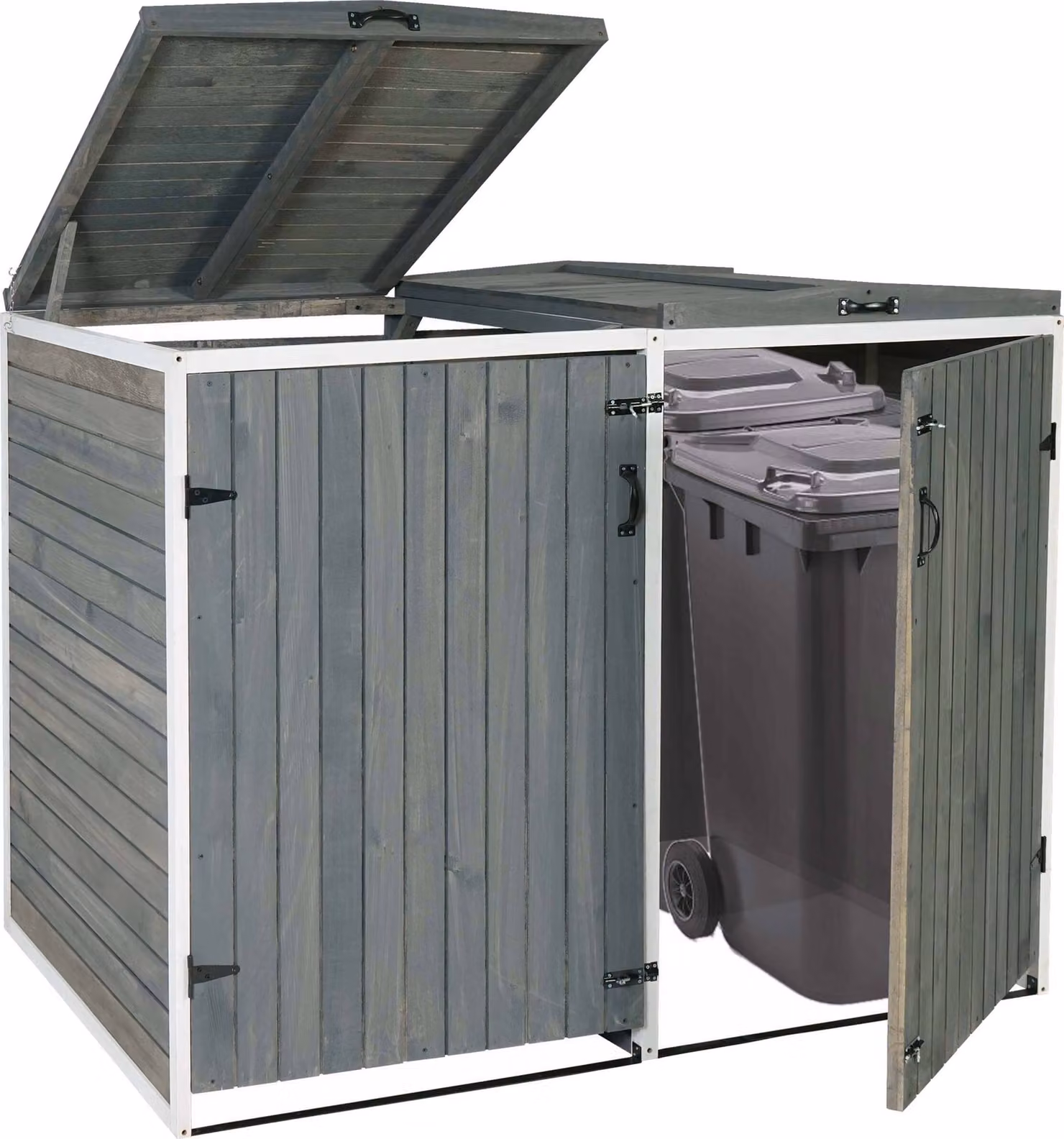 Contenitore per rifiuti XL a 2 posti/4 posti HWC-H74, contenitore per rifiuti, espandibile 126x158x98cm legno MVG ~ grigio-bianco