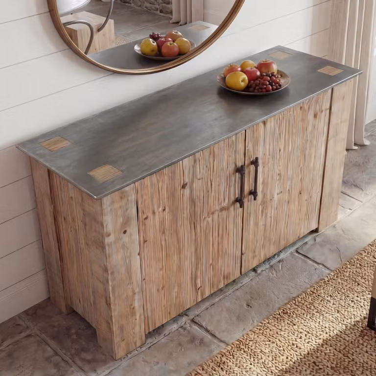Credenza HWC-L76, mobile cassettiera, legno massiccio industriale MVG 80x120x48cm, naturale con aspetto metallico