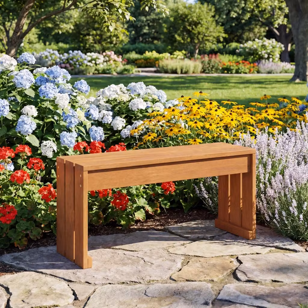 Panchina da esterno a 2 posti in legno di teak marrone con seduta a doghe per giardino e ingresso – 2