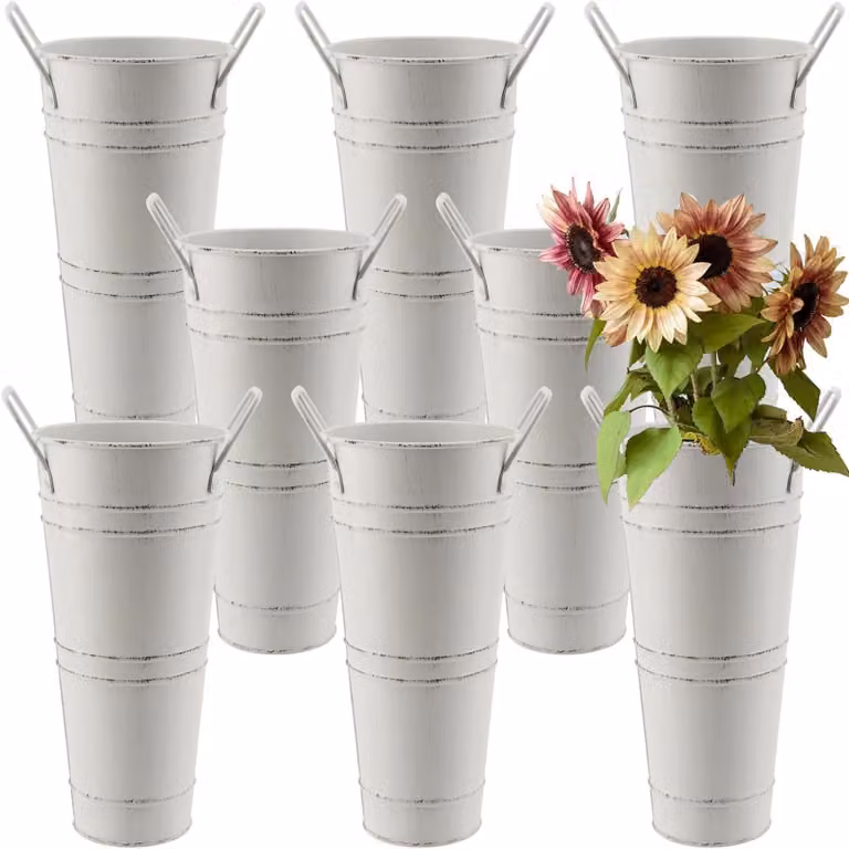 Omgoods - Set di 8 vasi in metallo zincato, diametro 23 cm