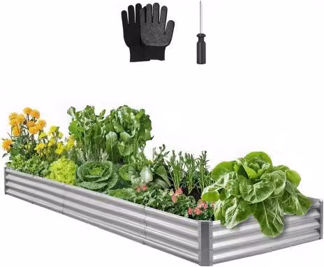 Aiuola Rialzata VEVOR in Acciaio Zincato per Giardino e Orto, L: 360 cm, P: 120 cm, H: 29 cm