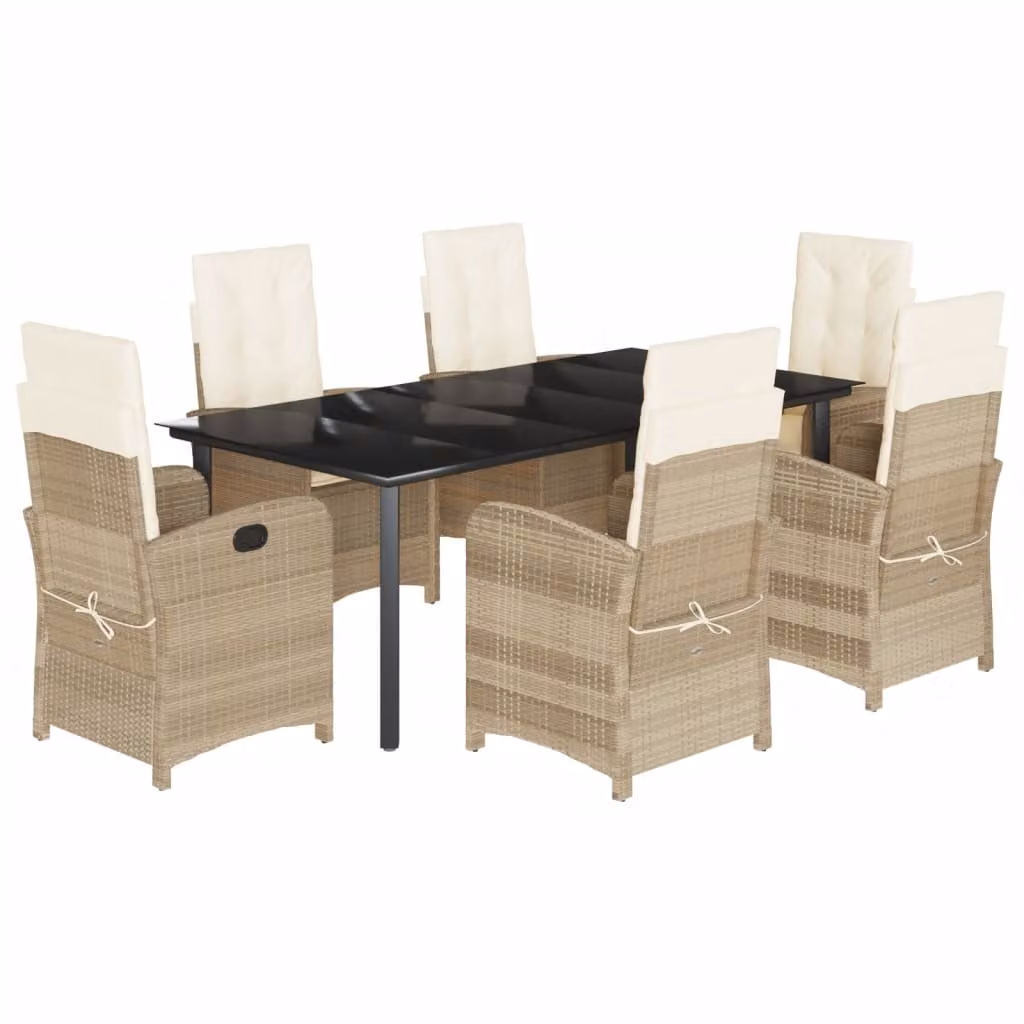 Set da Pranzo da Giardino 7 pz con Cuscini Beige in Polyrattan