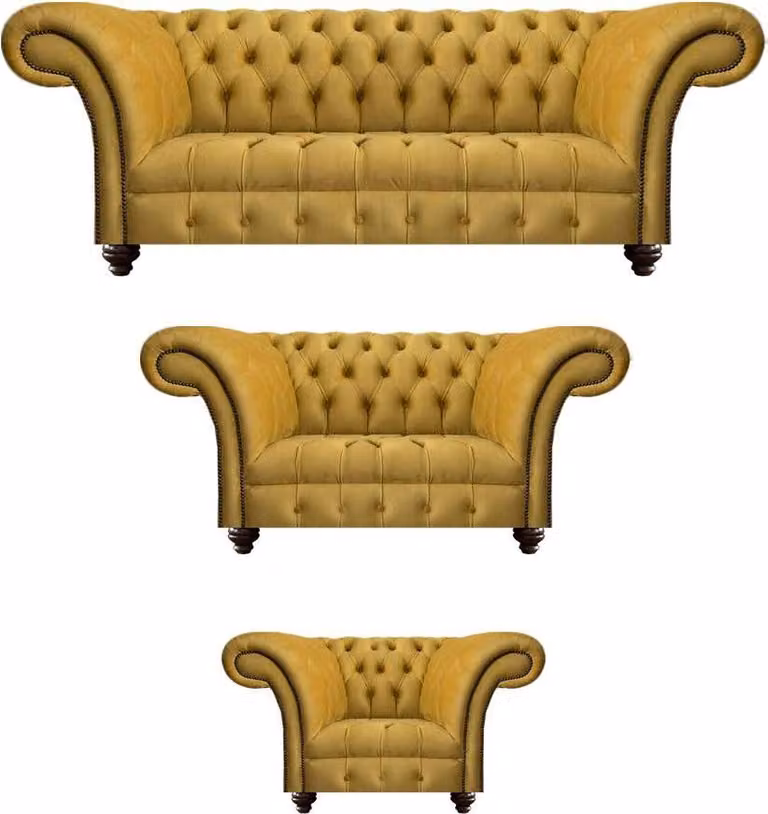 Luxuriöse Gelbe Chesterfield Textil Couchen Dreisitzer 2-Sitzer Sessel
