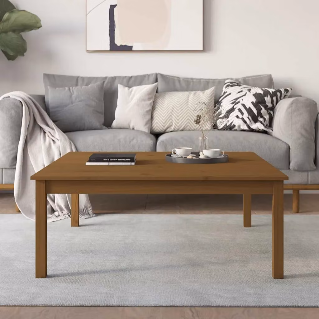 vidaXL Tavolino da Salotto Quadrato in Legno di Pino Marrone Cera L: 100 cm, P: 100 cm, H: 40 cm