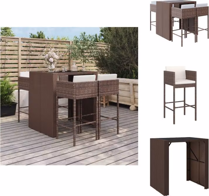 vidaXL Set bar da giardino 5 pezzi con cuscini in poly rattan marrone - Set di mobili da giardino