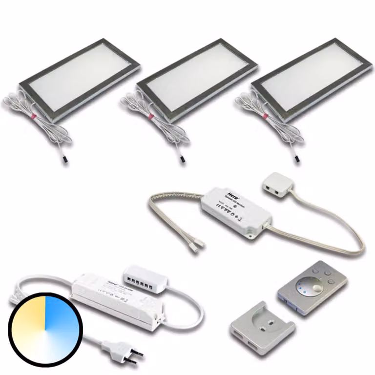 Hera Lampada per mobili Dynamic LED Sky Set da 3 pezzi in acciaio inox Sky, dimmerabile, Alluminio / Grigio / Zincato, Cucina, Plastica, Moderno, Lampade per mobili