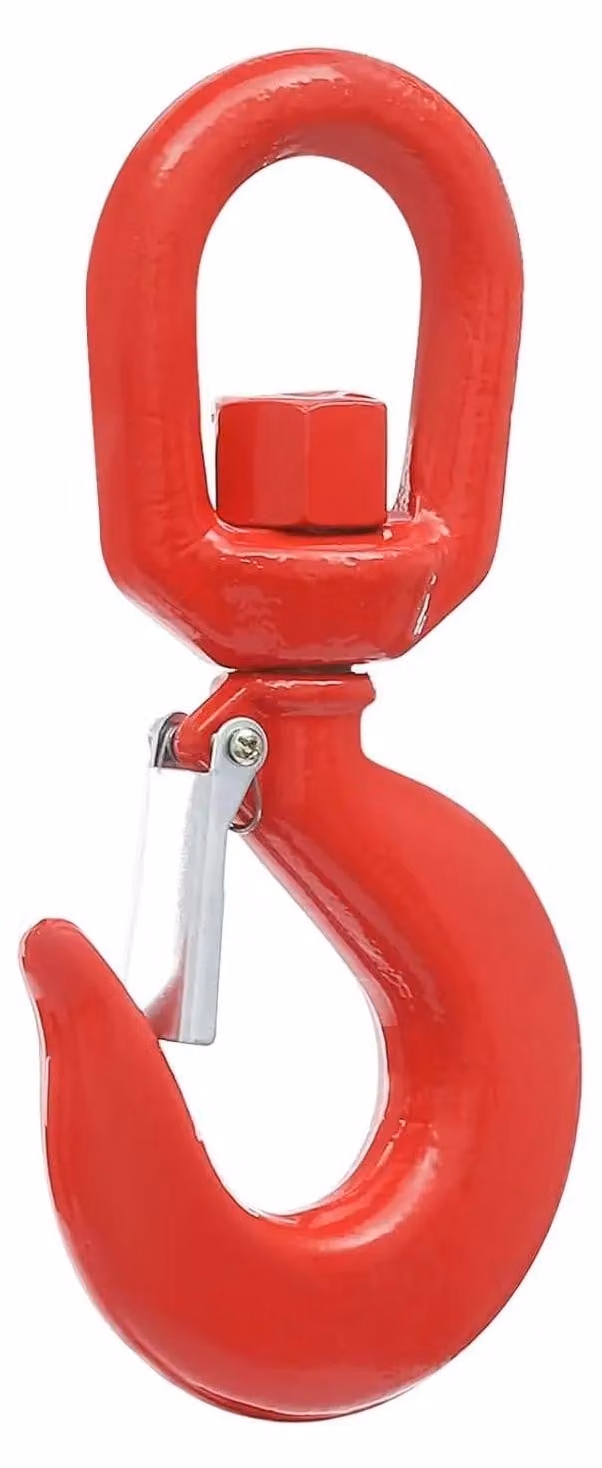 Gancio di sollevamento - Gancio girevole per gru da 5 tonnellate (5000 kg) - Per carichi pesanti - Con sistema di sicurezza - Anello - Rosso