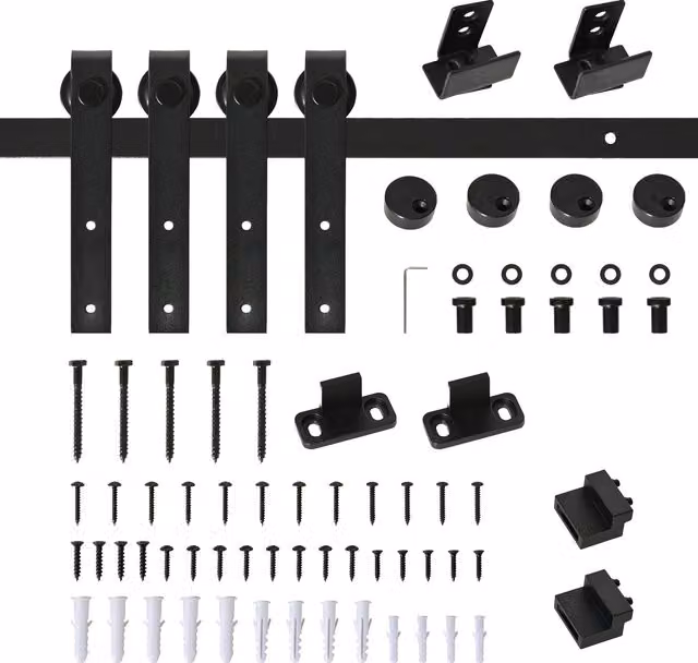 Kit Porta Scorrevole HOMCOM in Acciaio al Carbonio Nero con Binari e Guide Stile Industriale L: 183 cm, P: 0,4 cm, H: 25 cm