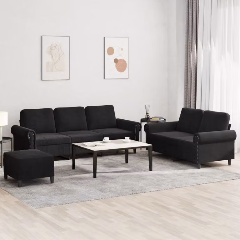 Maison Exclusive - Set divano a 3 pezzi con cuscini in velluto nero