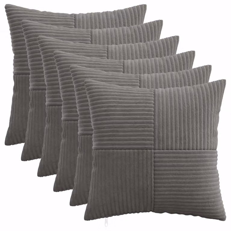 Set di 6 federe quadrate vidaXL ALMELO in velluto a coste, Grigio, 45 x 45 cm