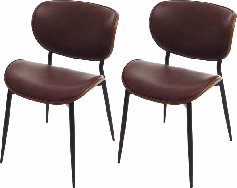 Set di 2 sedie da pranzo modello HWC-O45, sedia realizzata in legno multistrato con rivestimento in ecopelle da 280 g/m², finitura effetto noce, colore marrone vintage