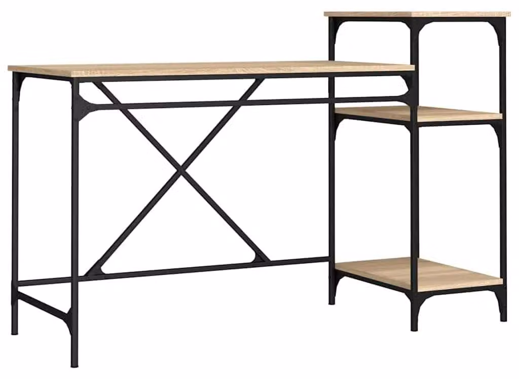 Solidchoice - Scrivania con piano in legno di quercia Sonoma e struttura in ferro robusta
