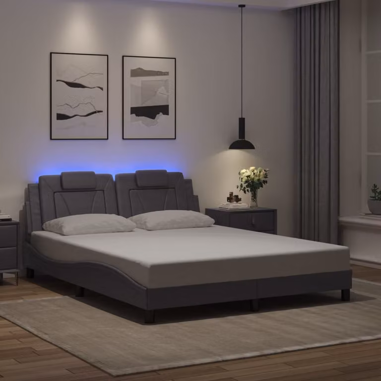 vidaXL Giroletto Viana con LED e porta USB in similpelle Grigio 160 x 200 cm
