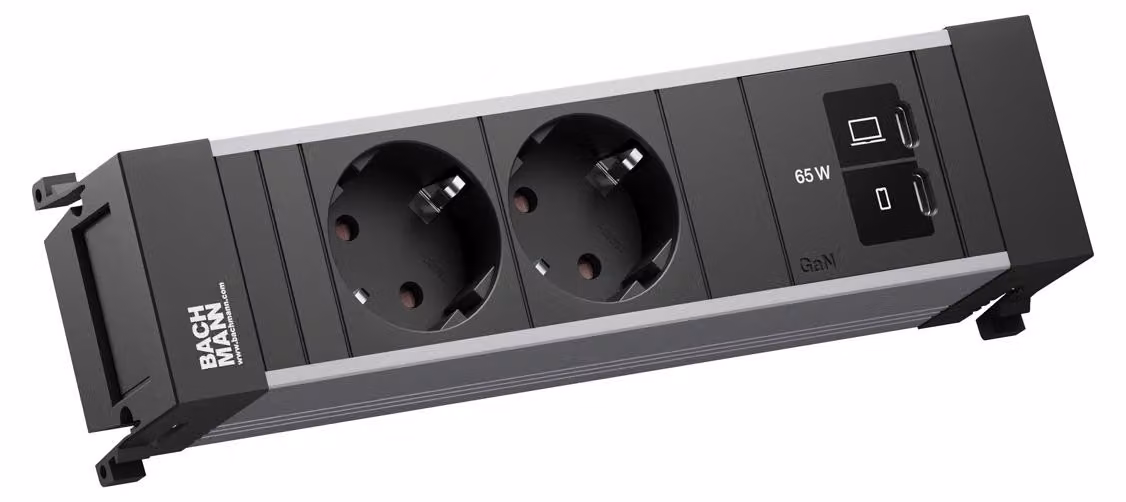 BACHMANN POWER FRAME 2xCEE7/3, 1xUSB-C/C 65 W, lunghezza 0,2 m