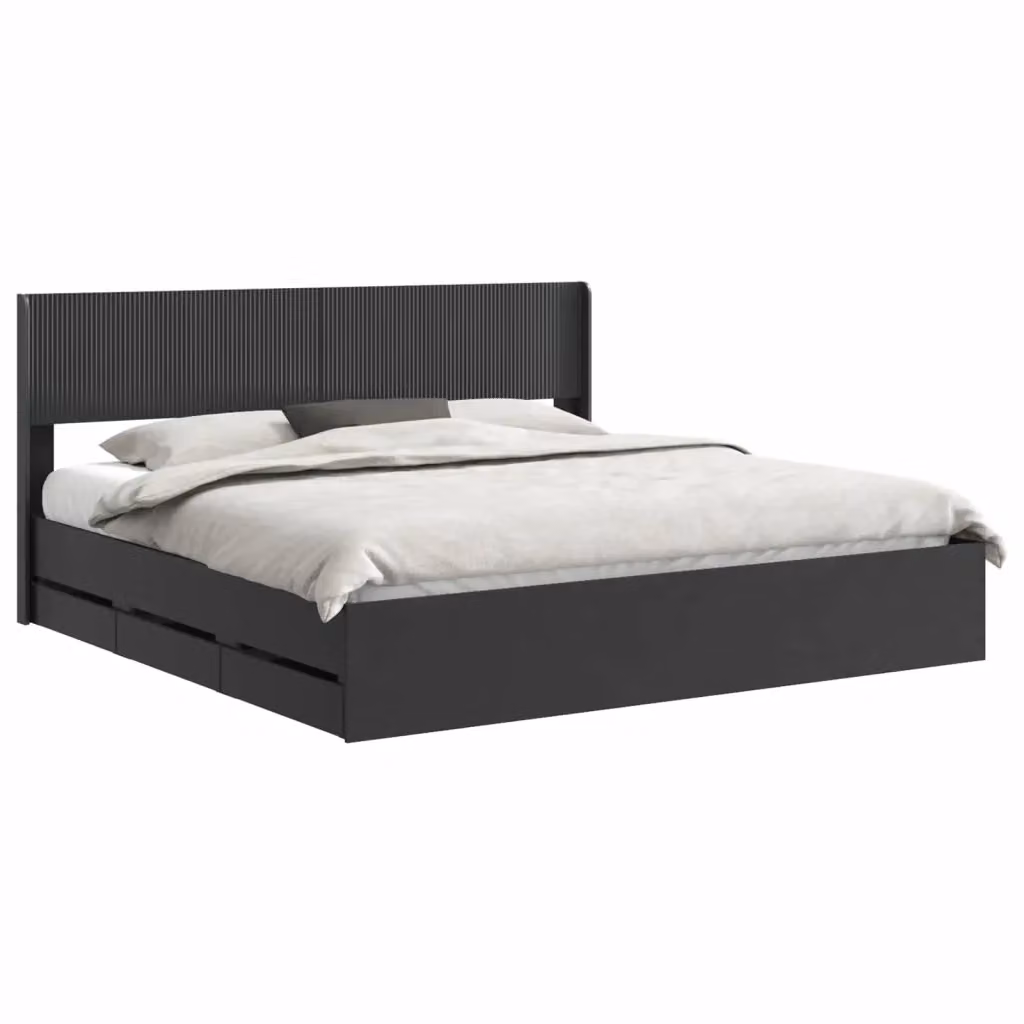 Letto moderno con contenitore e testata vidaXL in legno nero L: 180 cm, P: 203 cm, H: 186,5 cm – 2