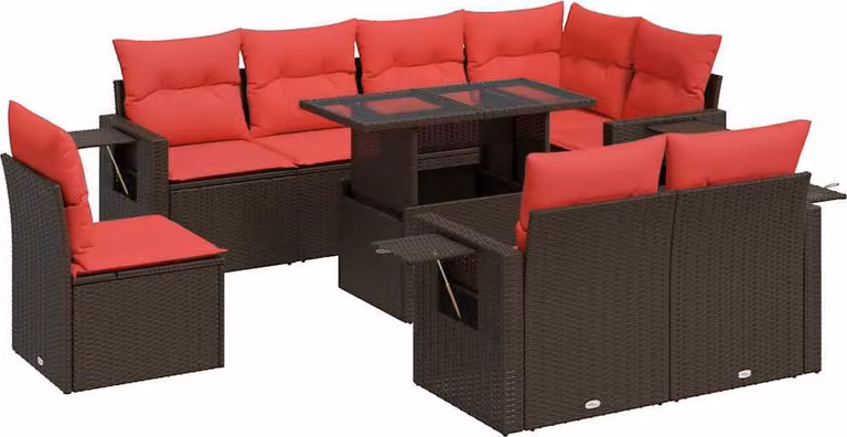 Set Divani Giardino 9 pz con Cuscini Marrone Polyrattan Acacia