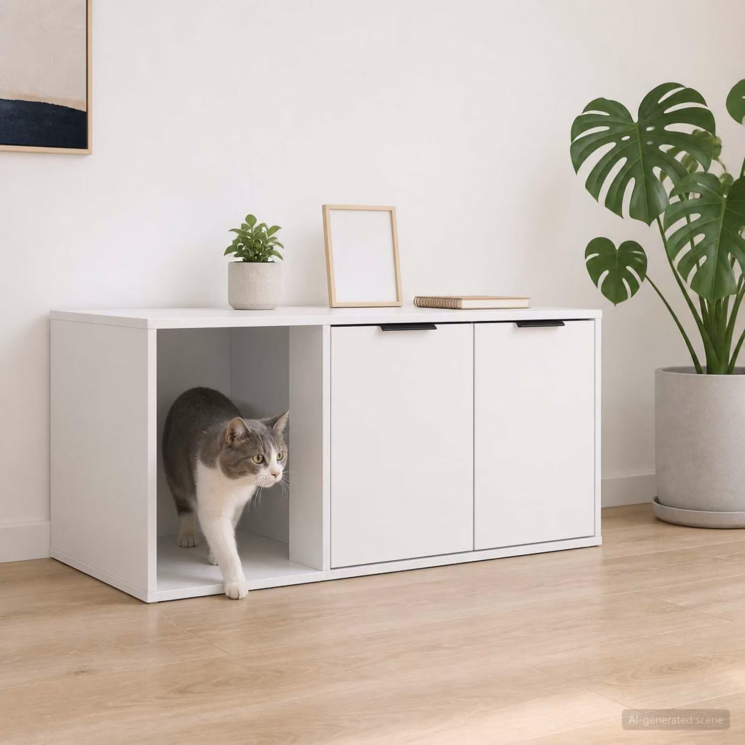 Mobile per gatti vidaXL Bianco in legno ingegnerizzato L: 100 cm, P: 49 cm, H: 45 cm