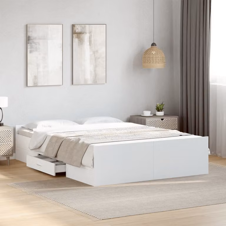 vidaXL Giroletto con Cassetti Bianco in Legno Multistrato L: 138 cm, P: 193 cm, H: 300 cm