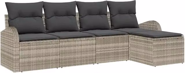 Set Divano da Giardino 5 pz | Set Salotto da Giardino Grigio chiaro polyrattan