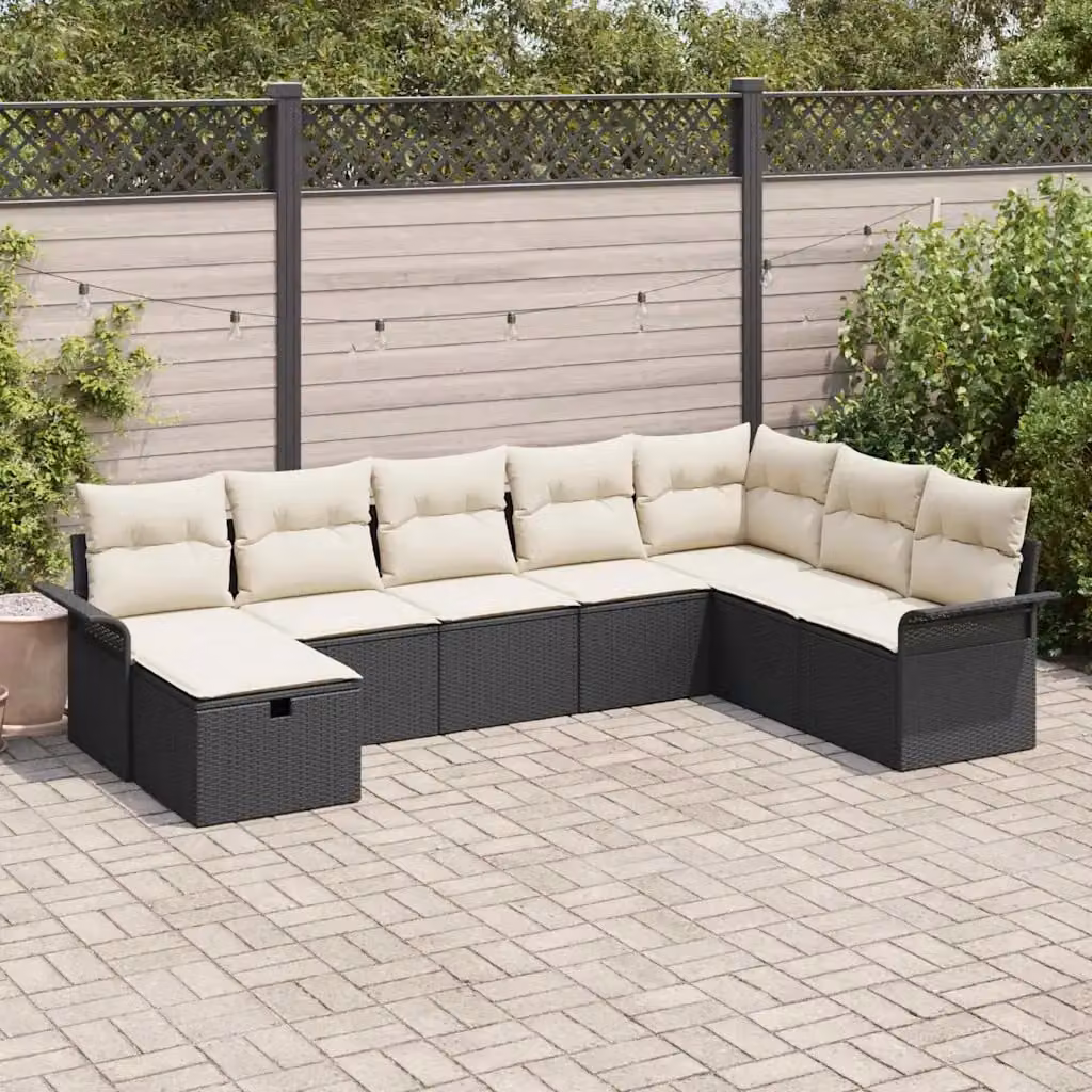 Set Divano da Giardino vidaXL 8 Pezzi Moderno in Polyrattan con Cuscini Nero e Beige – 1
