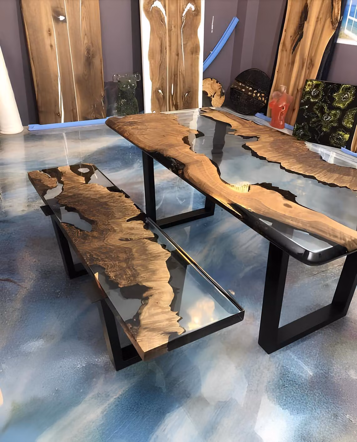 Esstisch Tisch Küchentisch Moderne Wasserfall Fluss Epoxid Harz Möbel Tische