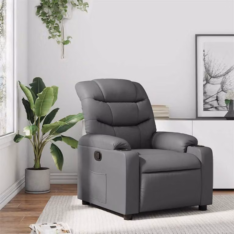 Poltrona Reclinabile Relax vidaXL in Similpelle Grigia con Braccioli e Reclinazione Manuale