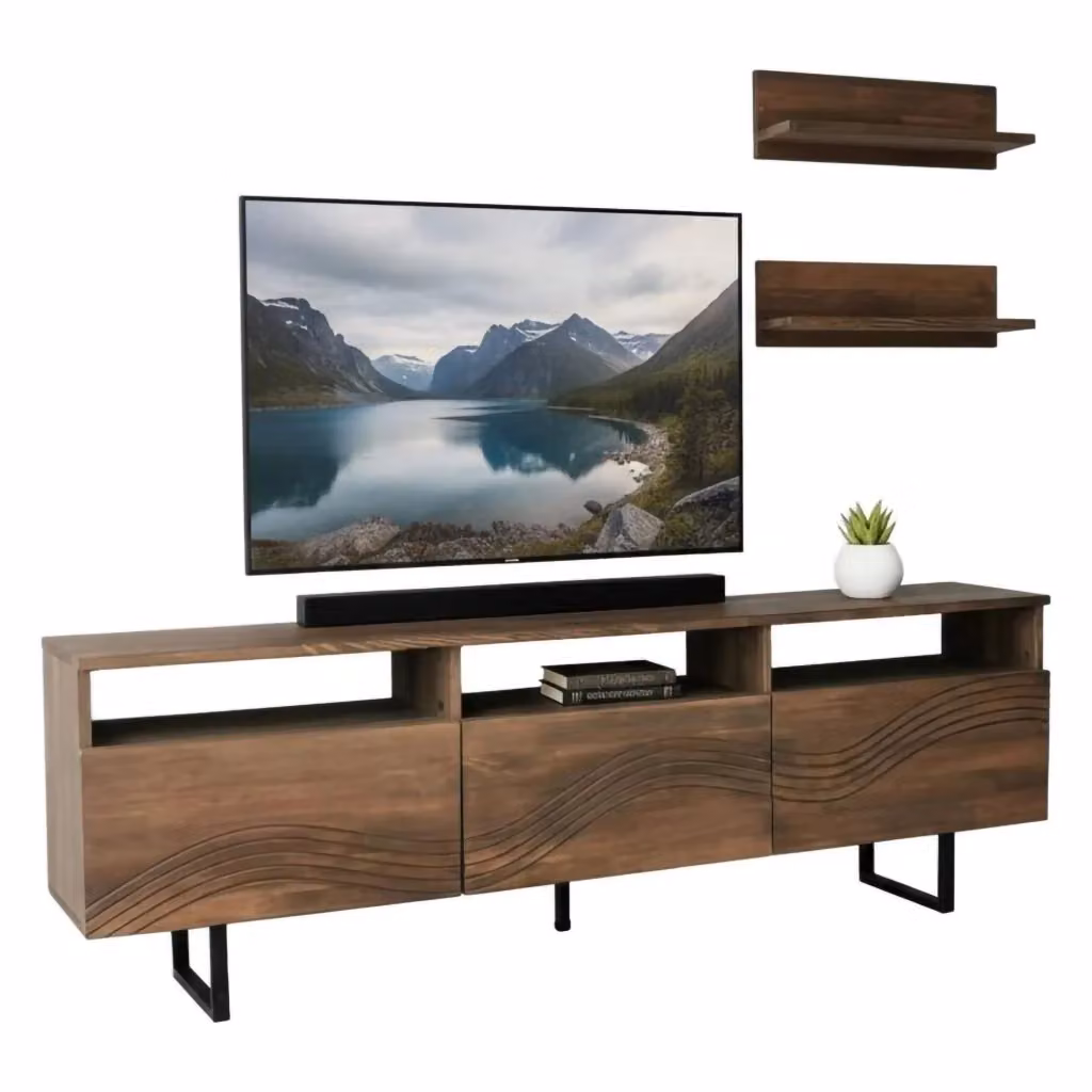 Mobile porta TV Ulana DMORA, Credenza moderna per soggiorno in legno e metallo, Colore marrone, L: 170 cm, P: 30 cm, H: 40 cm – 2