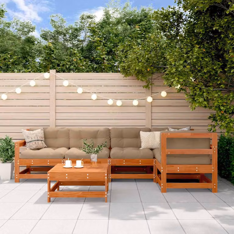Maison Exclusive - Set da lounge per giardino, 6 pezzi, color marrone cera, legno di pino massello