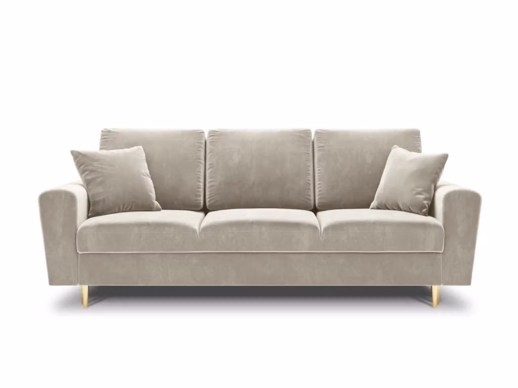 Divano convertibile con contenitore Kyoto Cosmopolitan Design a 3 posti in velluto beige e oro con funzione letto L/P/H: 235 x 88 x 80 cm – 2