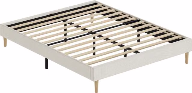 Struttura Letto Imbottita in Velluto a Coste HOMCOM con Rete in Legno, L/P/H: 140 x 190 cm, Beige – 1
