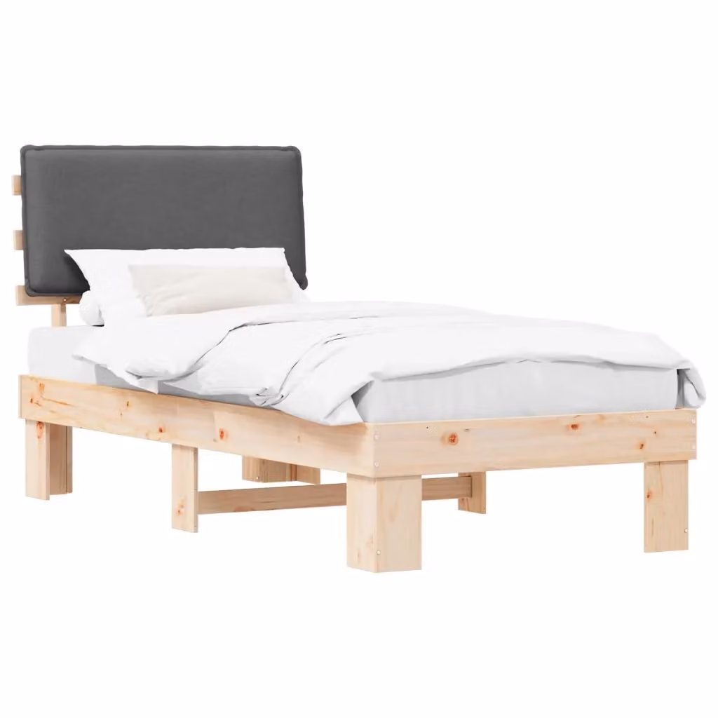 Letto con testiera rivestita vidaXL in legno di pino e tessuto grigio, L/P: 100 x 200 cm – 2