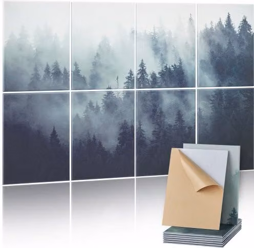 VEVOR Pannelli Acustici Artistici Fonoassorbenti Decorativi Autoadesivi in Poliestere, Design Foresta, Multicolore, L 400 x P 300 x H 10 mm, 8 Pezzi