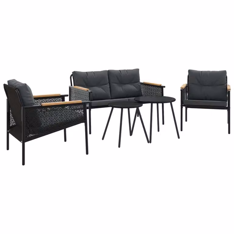 Set Mobili da Balcone 5 pz con Cuscini Nero in Acciaio