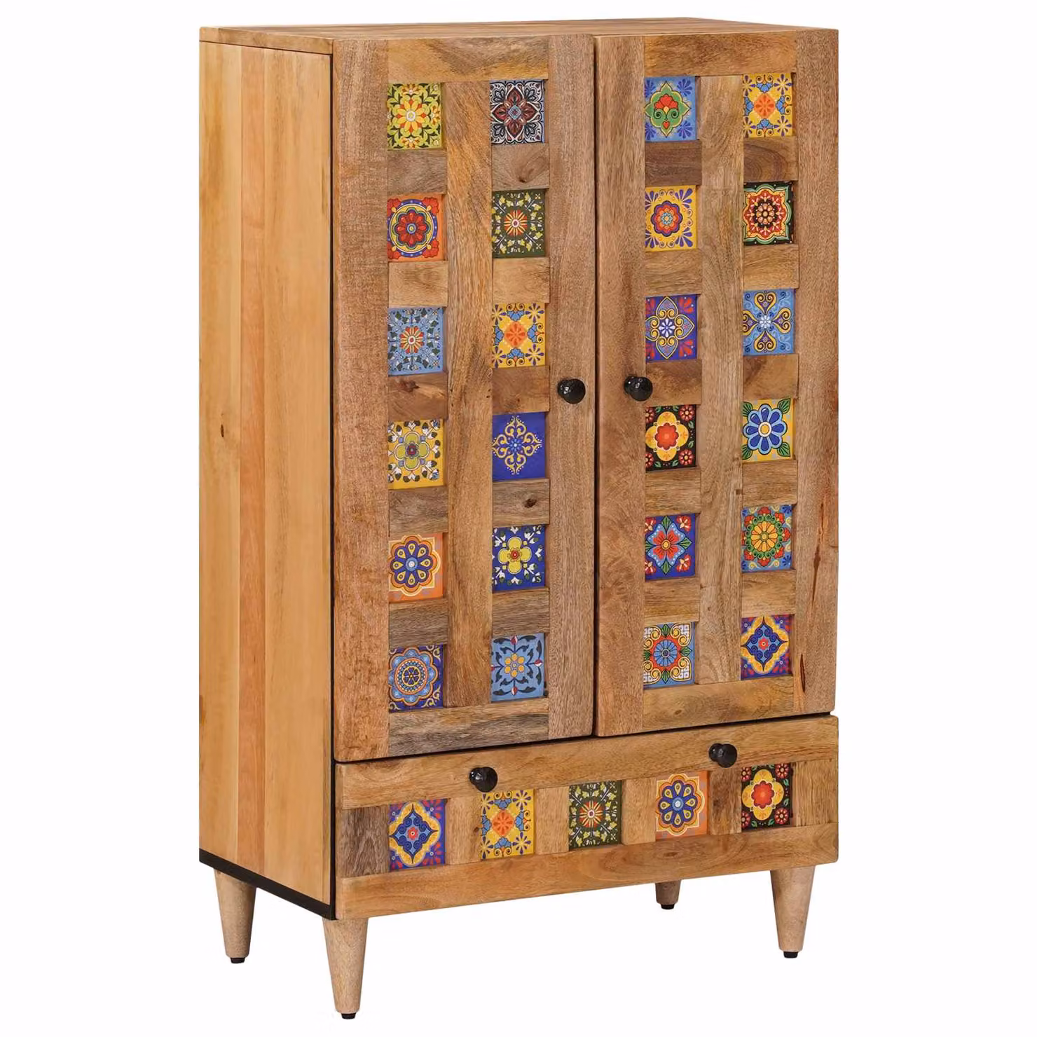 Credenza moderna vidaXL in legno di mango massello, colore naturale, L: 60 cm, P: 33,5 cm, H: 100 cm