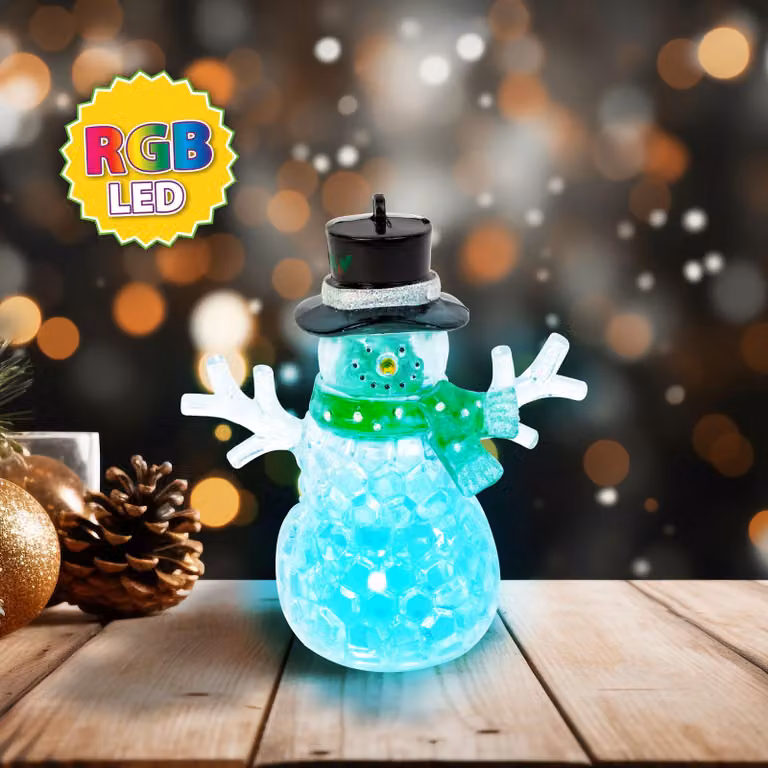 Omino di neve natalizio a LED - verde - LED RGB - 9 x 8 x 5 cm