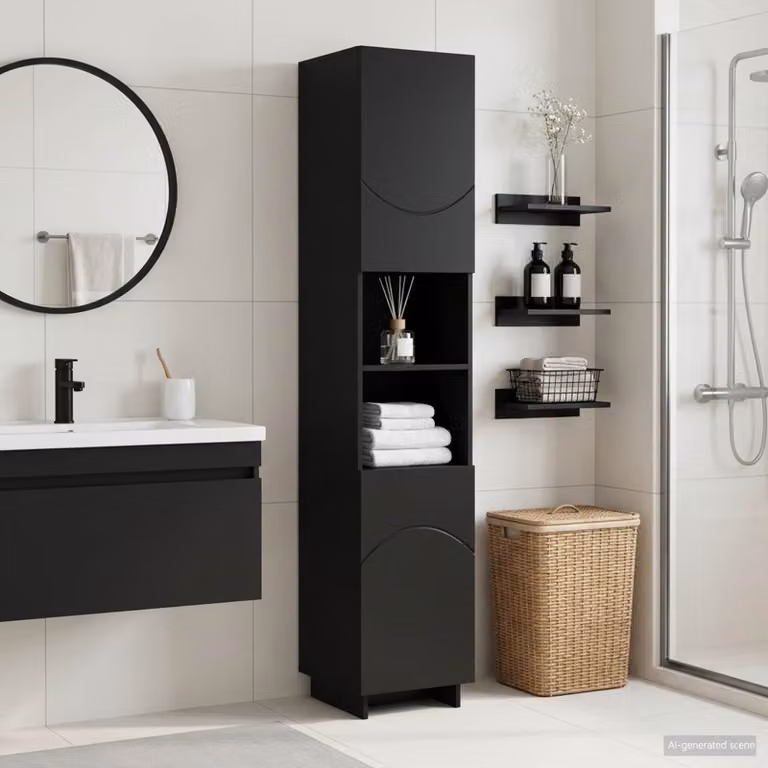 Mobile da bagno moderno vidaXL in legno ingegnerizzato nero L: 36.5 cm, P: 20.0 cm, H: 180.0 cm