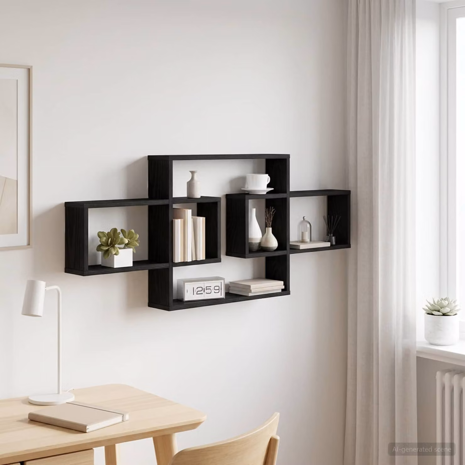 Scaffale da parete moderno vidaXL in MDF Nero Opaco L: 130 cm, P: 10 cm, H: 50 cm