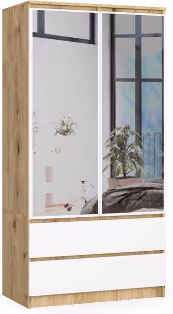Armadio AKORD S90 Quercia Artisan 90 cm 2 ante 2 cassetti inserto frontale Bianco 90x51x180 cm