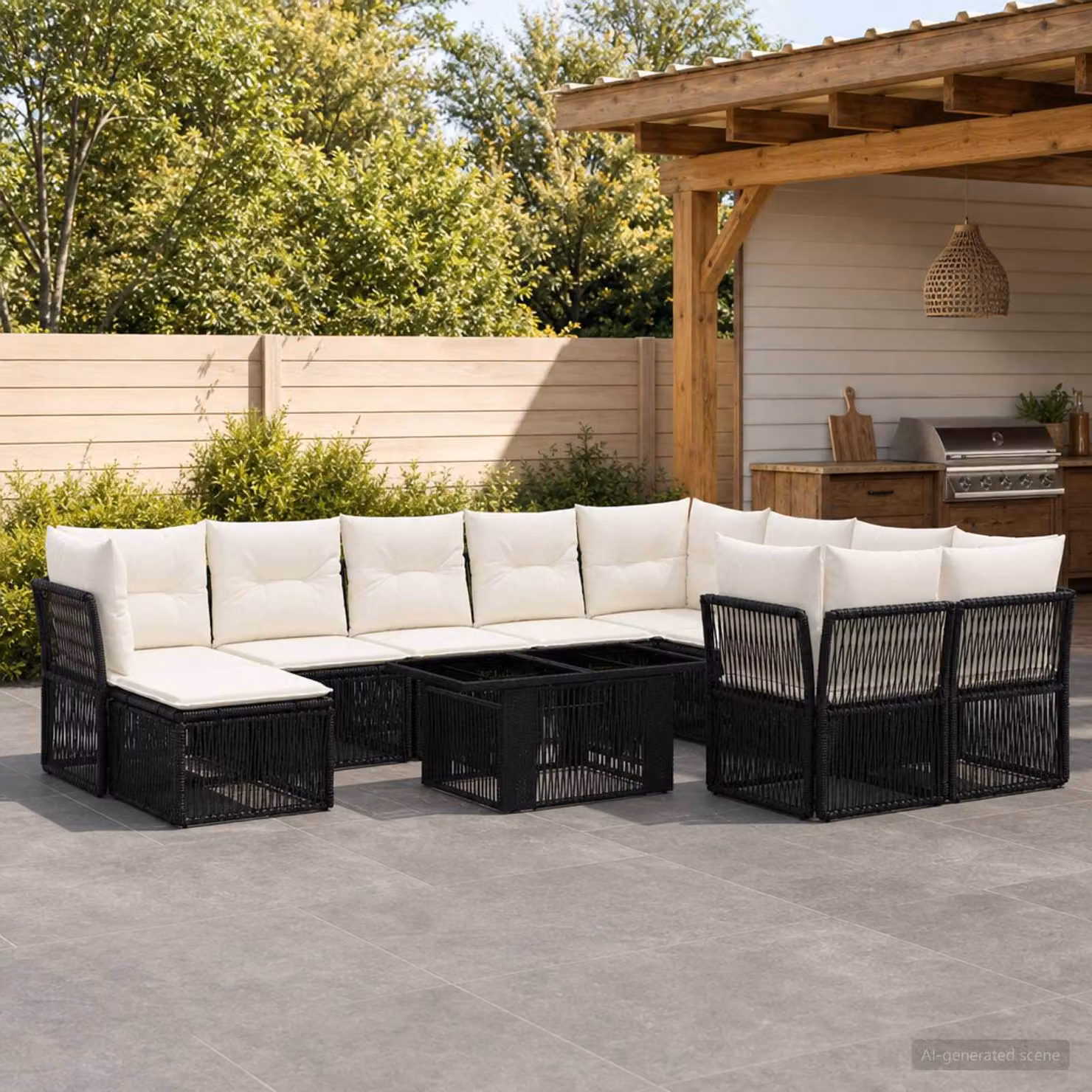 Set Divano da Giardino vidaXL 11 pz Nero in Polyrattan con Cuscini e Tavolino per Terrazza e Giardino