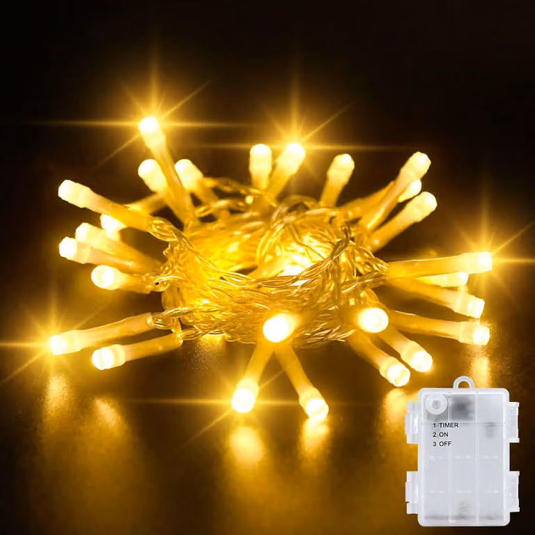 Catena luminosa da 3 metri, luce bianca calda, con timer, 30 LED, grado di protezione IP65