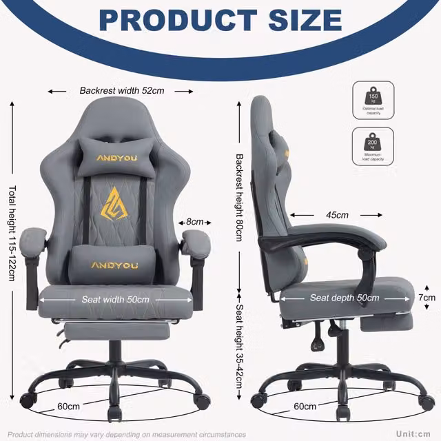 Sedia da Gaming ANDYOU Ergonomica in Similpelle PU Grigio con Poggiapiedi e Riposagola per Ufficio e Casa – 1