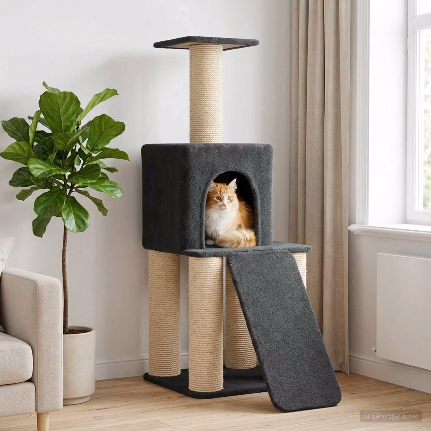 vidaXL Albero per gatti con pali per graffiare in sisal Grigio Scuro