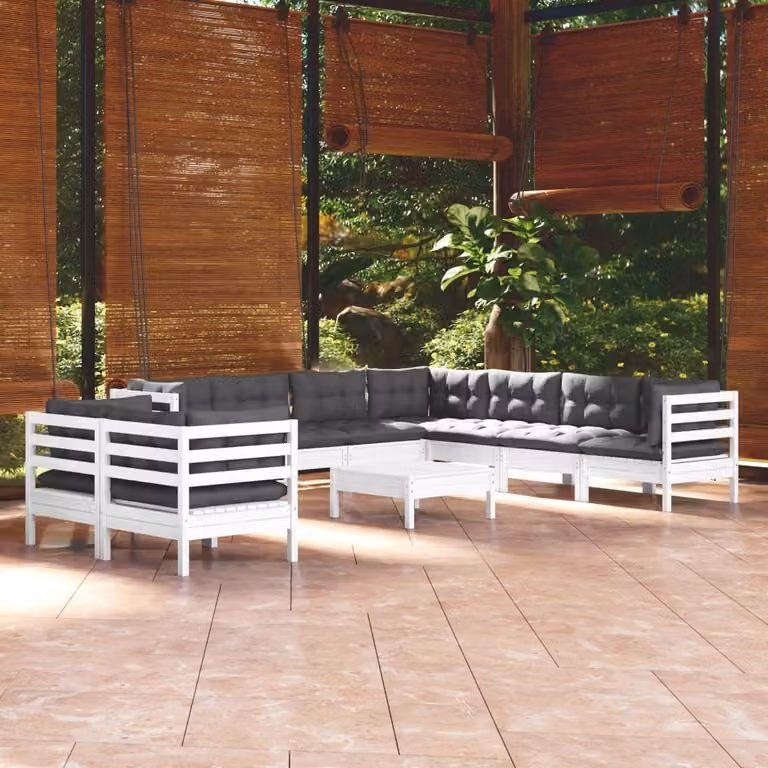 Maison Exclusive - Set Divani da Giardino 10 pz con Cuscini BiancLegno di Pino